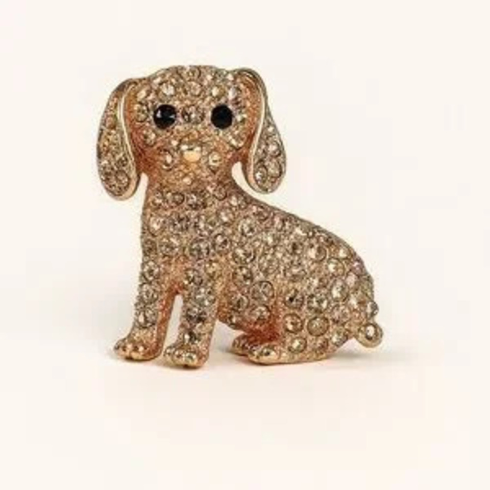 ?? Sparkling Rose Gold Dog Brooch with Crystals ???????
